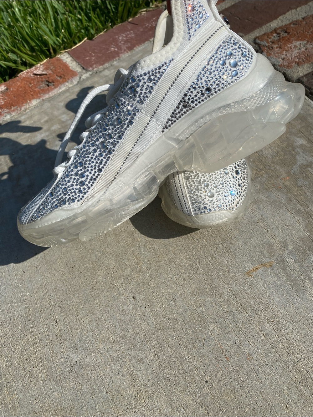 Steve Madden White Crystal Embellished Chunky Sneakers - Picture 6 of 16